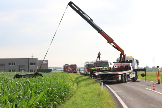 	Mehrmals überschlagen: Auto bei schwerem Verkehrsunfall in Wolfern im Maisfeld gelandet