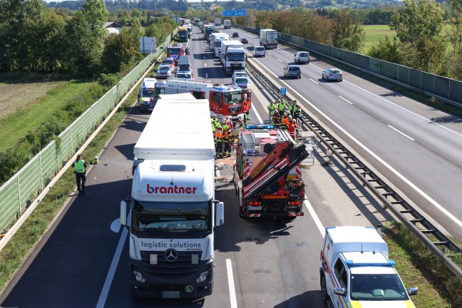 	Schwerst eingeklemmt: LKW-Lenker bei Auffahrunfall auf Welser Autobahn in Marchtrenk schwer verletzt