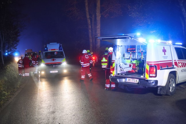 	Vier teils Schwerverletzte: Auto bei Verkehrsunfall in Kremsmnster frontal gegen Baum gekracht