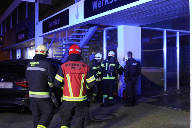 Brand eines Adventkranzes: Einsatz der Feuerwehr bei einem Autohaus in Wels-Vogelweide