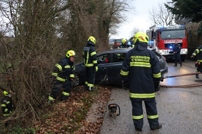 	Personenrettung: Auto bei Rckwrtseinparkversuch in Steinhaus in einer Bschung gelandet