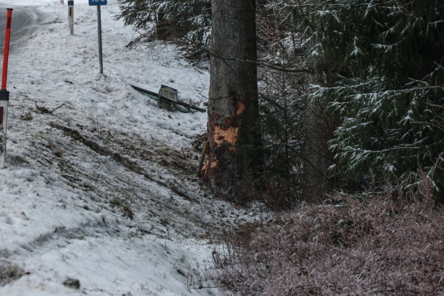 Drei Verletzte: Auto bei schwerem Verkehrsunfall auf Sauwaldstrae in St. Aegidi gegen Baum geprallt