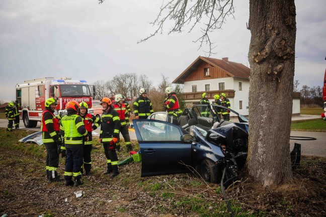 Auto bei St. Peter am Hart frontal gegen Baum gekracht