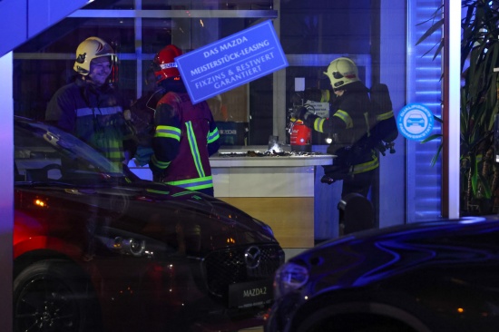 Brand eines Adventkranzes: Einsatz der Feuerwehr bei einem Autohaus in Wels-Vogelweide