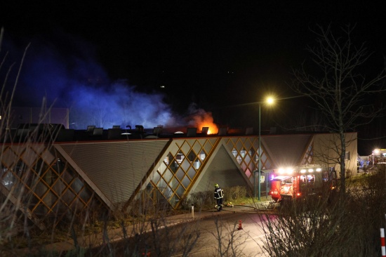 Neun Feuerwehren bei Brand in einem Unternehmen in Grnburg im Einsatz