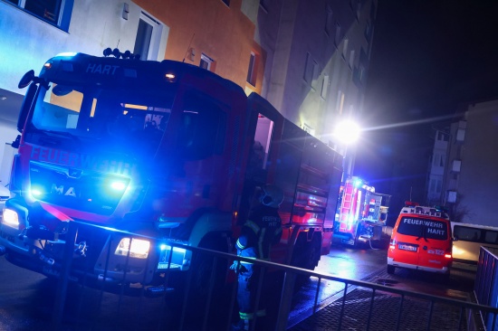 Nchtlicher Einsatz dreier Feuerwehren bei Brand in einer Betreuungseinrichtung in Leonding