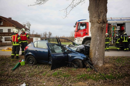 Auto bei St. Peter am Hart frontal gegen Baum gekracht